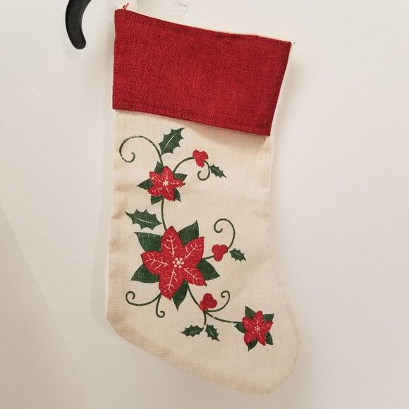 Handmade 16" sparkly poinsettia Christmas stocking can be embroider or cross sti - Picture 2 of 8